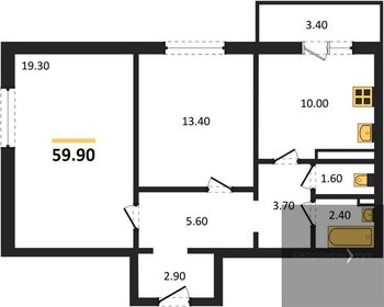 Квартира 59,9 м², 2-комнатная - изображение 1