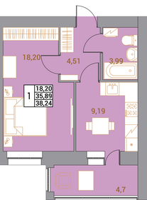 Квартира 38,2 м², 1-комнатная - изображение 1