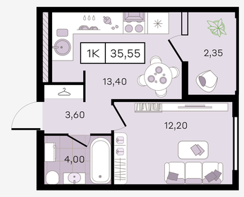 Квартира 35,6 м², 1-комнатная - изображение 1