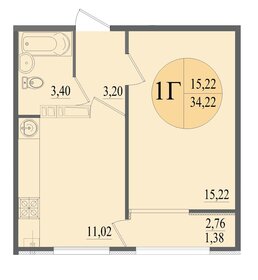 Квартира 34,2 м², 1-комнатная - изображение 2
