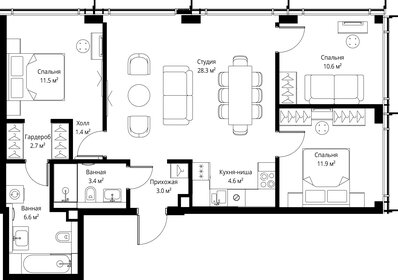 Квартира 84 м², 3-комнатная - изображение 2