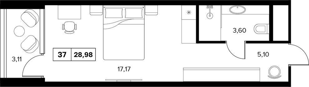 Квартира 29 м², 1-комнатные - изображение 1