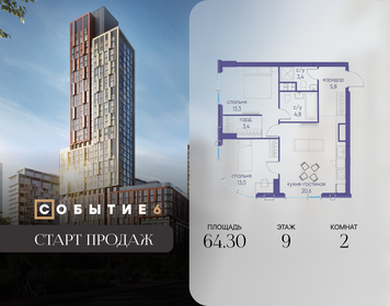 Квартира 64,3 м², 2-комнатная - изображение 1