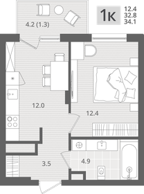 Квартира 34,1 м², 1-комнатная - изображение 1