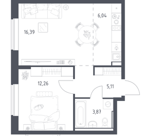 Квартира 43,2 м², 1-комнатная - изображение 1