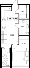 Квартира 39,7 м², 2-комнатные - изображение 1