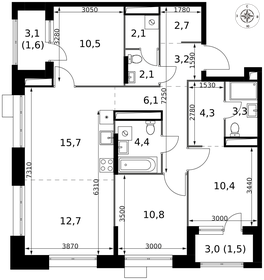 Квартира 91,4 м², 4-комнатная - изображение 1