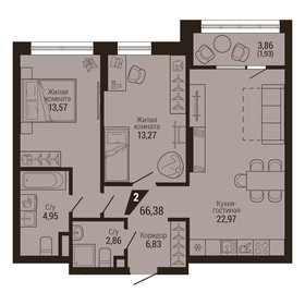 Квартира 66,4 м², 2-комнатная - изображение 1