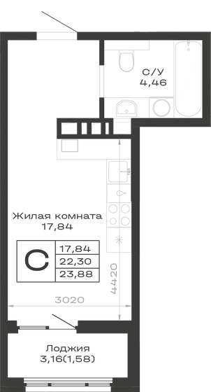 23,9 м², квартира-студия 2 770 080 ₽ - изображение 1