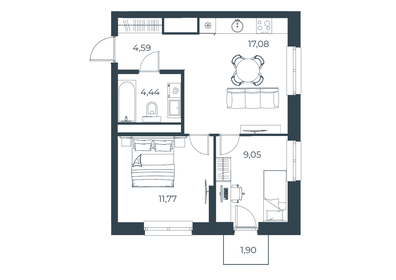 Квартира 48,8 м², 2-комнатная - изображение 1