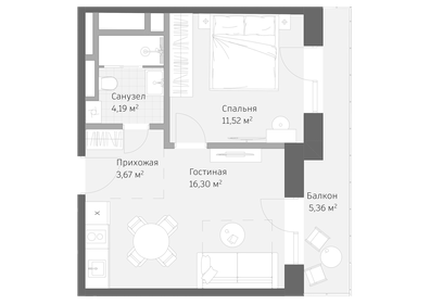 Квартира 41 м², 2-комнатные - изображение 1