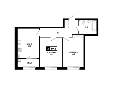 Квартира 59,2 м², 2-комнатная - изображение 1