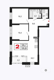 Квартира 59,9 м², 2-комнатная - изображение 1
