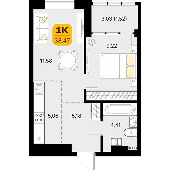 34,1 м², 1-комнатная квартира 5 203 573 ₽ - изображение 24
