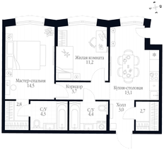 Квартира 59,7 м², 2-комнатная - изображение 3