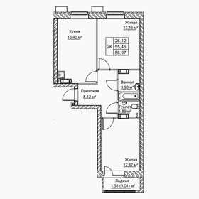 Квартира 57 м², 2-комнатная - изображение 1