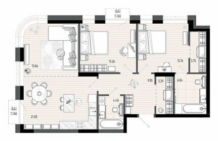 Квартира 95,5 м², 3-комнатная - изображение 2