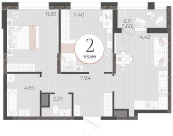Квартира 53,7 м², 2-комнатная - изображение 1