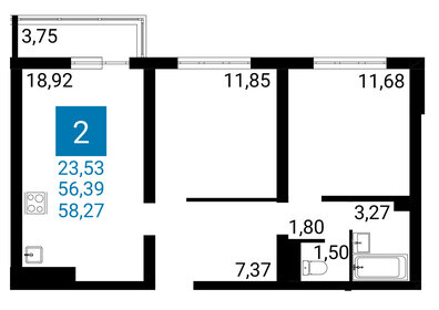 Квартира 56,4 м², 2-комнатная - изображение 2