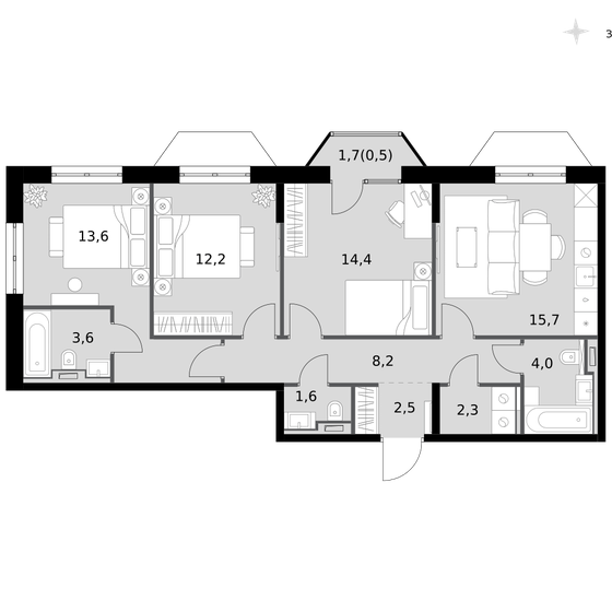 108 м², 3-комнатная квартира 16 999 990 ₽ - изображение 95