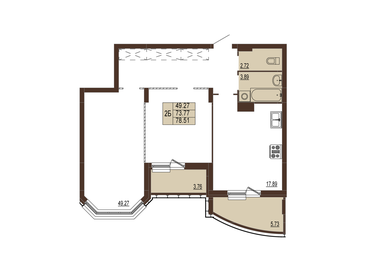 Квартира 78,5 м², 2-комнатная - изображение 1