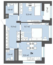 Квартира 61,6 м², 2-комнатная - изображение 1