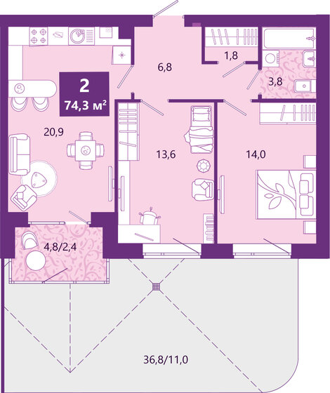 70,6 м², 2-комнатная квартира 10 390 000 ₽ - изображение 81