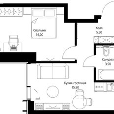 Квартира 42,7 м², 1-комнатная - изображение 3