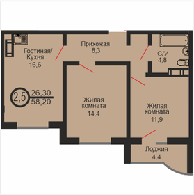 Квартира 58,2 м², 2-комнатная - изображение 1