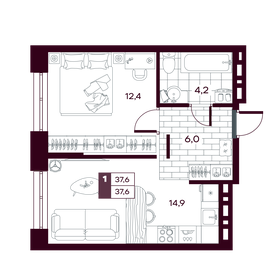 Квартира 37,6 м², 1-комнатная - изображение 1
