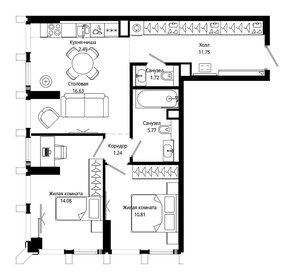Квартира 64,3 м², 2-комнатная - изображение 2