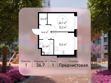 Квартира 36,7 м², 1-комнатная - изображение 1