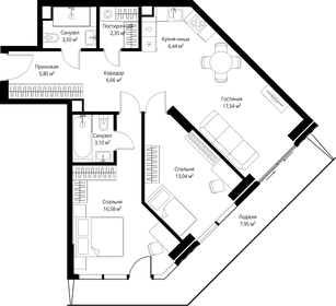 Квартира 83,7 м², 2-комнатная - изображение 2