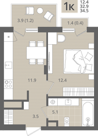 Квартира 34,5 м², 1-комнатная - изображение 1