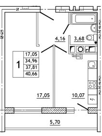 Квартира 40,9 м², 1-комнатная - изображение 1