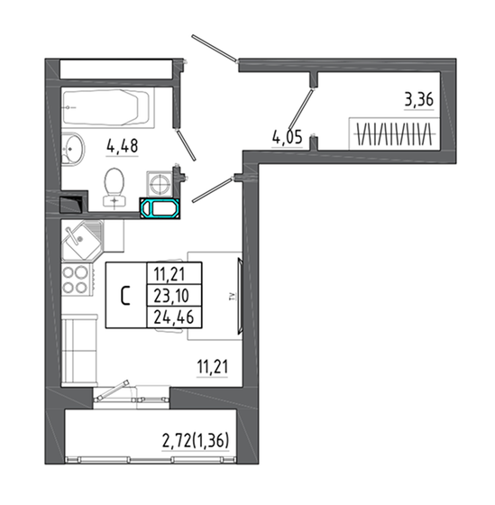 24,5 м², квартира-студия 3 690 280 ₽ - изображение 1