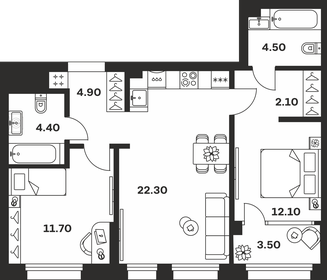 Квартира 65,5 м², 2-комнатная - изображение 1