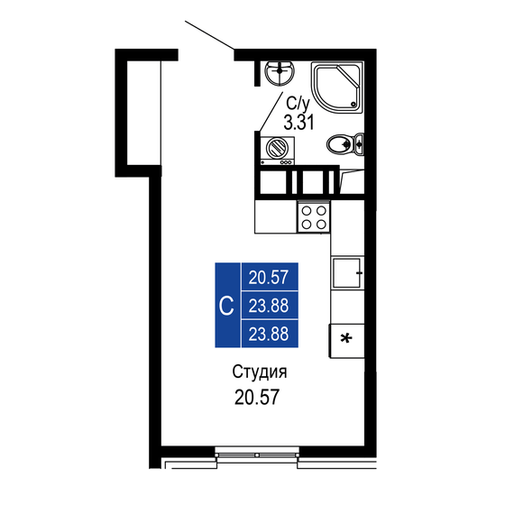 23,9 м², квартира-студия 8 119 200 ₽ - изображение 1