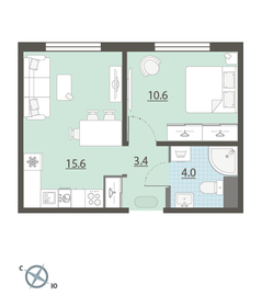 Квартира 33,6 м², 1-комнатная - изображение 2