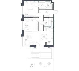 Квартира 77,3 м², 2-комнатная - изображение 1