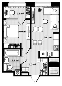 Квартира 42,8 м², 1-комнатная - изображение 1