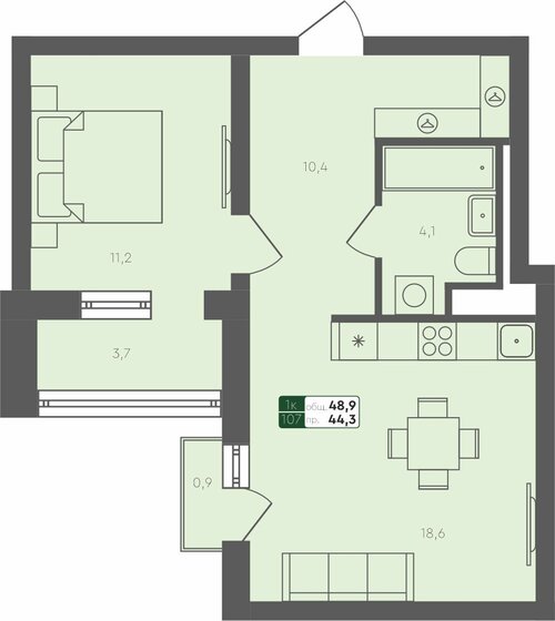 50,8 м², 1-комнатная квартира 7 400 000 ₽ - изображение 9