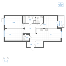 Квартира 91,8 м², 3-комнатная - изображение 1