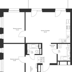 Квартира 87,2 м², 2-комнатная - изображение 3