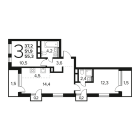 Квартира 55,3 м², 3-комнатная - изображение 1