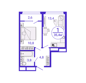 Квартира 34,1 м², 1-комнатная - изображение 1