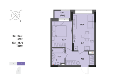 Квартира 38,7 м², 2-комнатная - изображение 1