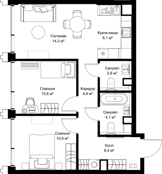 80,5 м², 2-комнатная квартира 42 262 500 ₽ - изображение 65