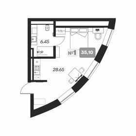 Квартира 35,1 м², 1-комнатные - изображение 1