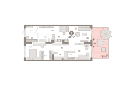 Квартира 100,7 м², 2-комнатная - изображение 1